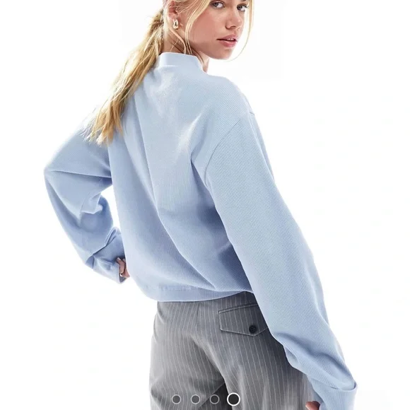 asos design slouchy long sleeve t-shirt in mid blue - size M - Picture 4 of 4